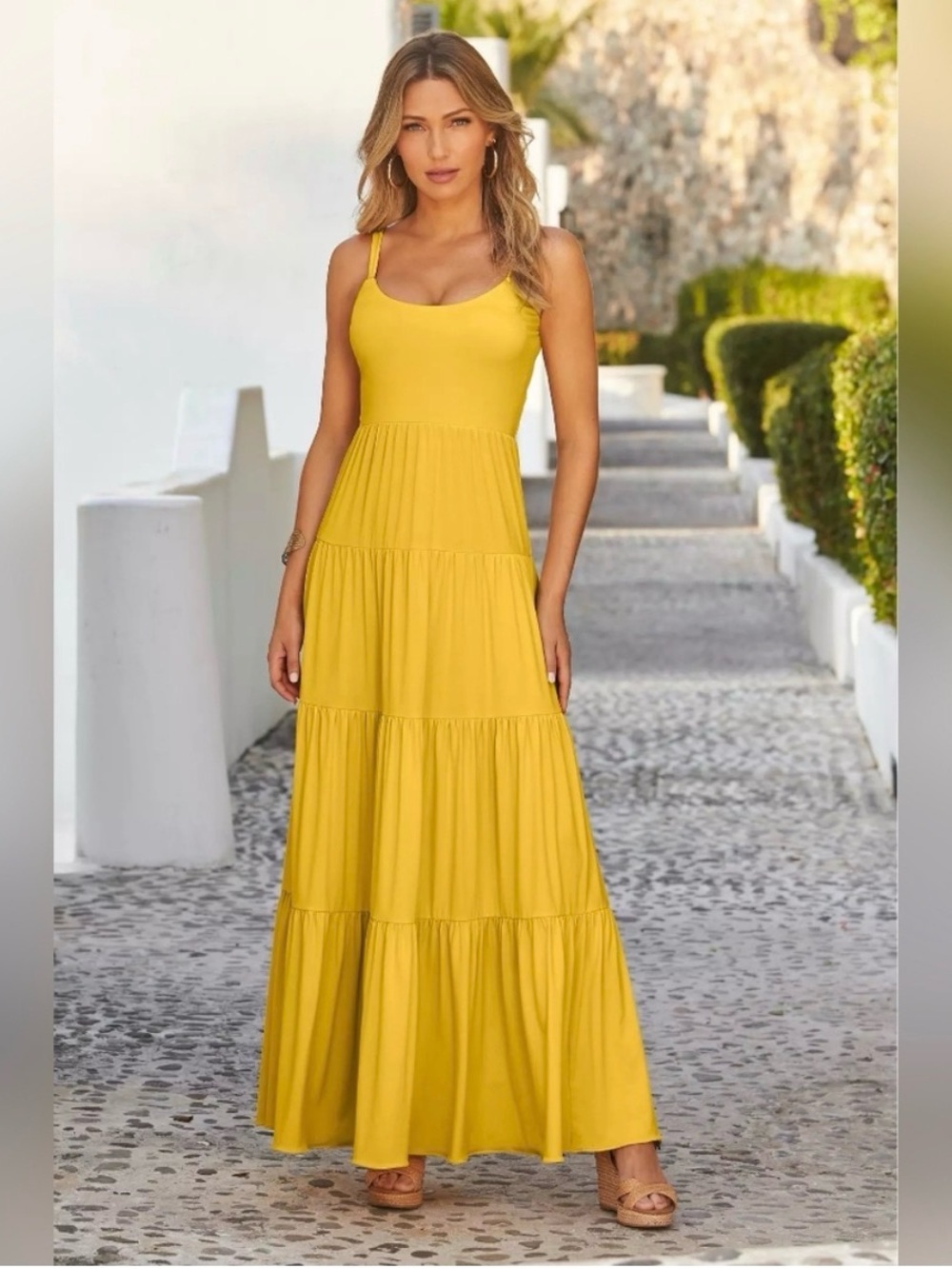 BOSTON PROPER  Tieres Yellow Maxi Dress SIZE: LARGE